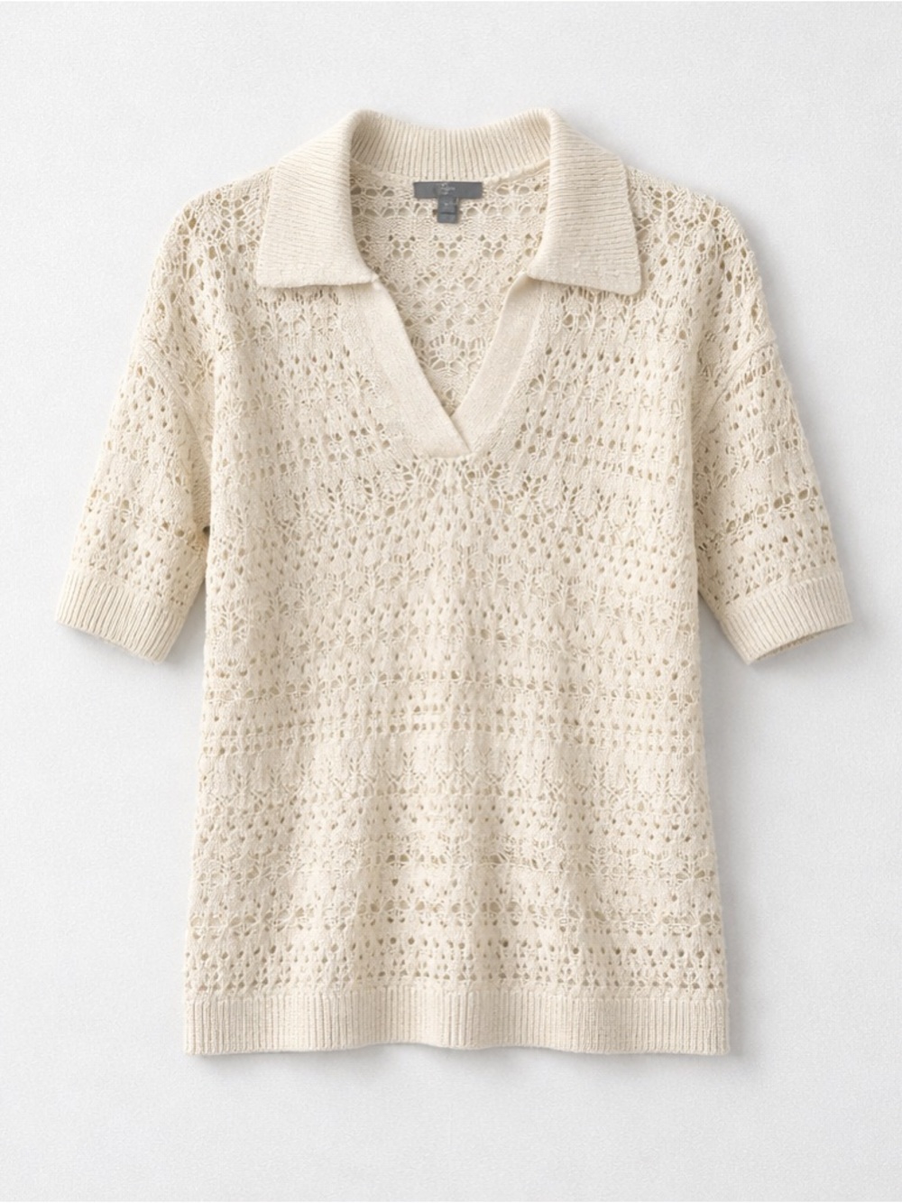 Thyme Cream Crochet Knit Polo Sweater | Short Sleeve | Size Small